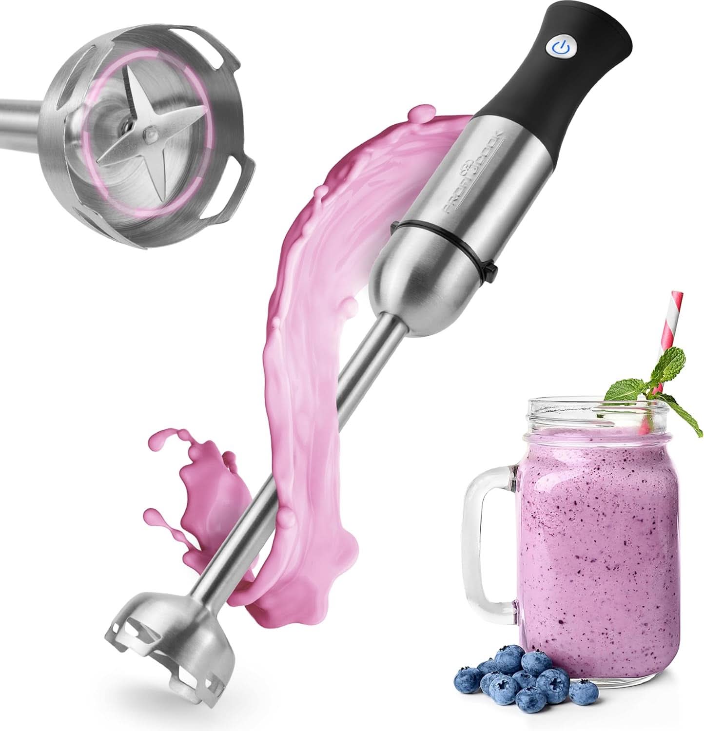 Proficook® 2In1 Mikser stojący i Schneebesen | Stabmixer 1000 Watt Für Mixen, Zerkleinern & Pürieren | Urządzenie do robienia smoothie M. Langem Mixstab | Pürierstab M. Edelstahlgehäuse & Soft Touch-Griff | PC-SMS 1220 Matka i Dziecko Naty Shop Kompaktstabmixer Pc-Sm 1094 1000W