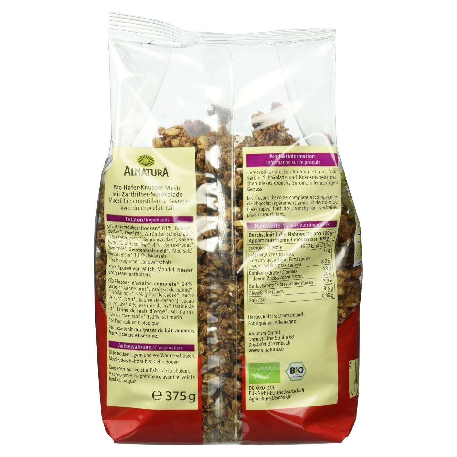 Turte crocante de ovăz cu ciocolată organică, 375g