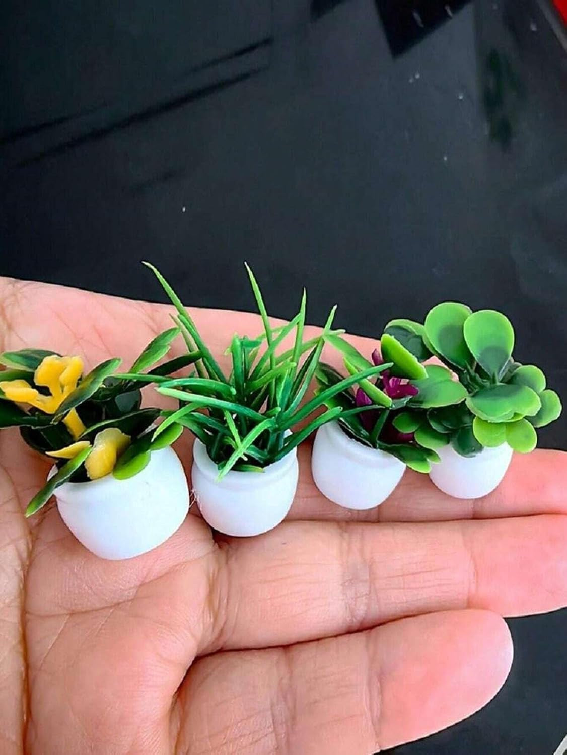 Künstliche Mini-Topfpflanzen, Statue, Kleine Bonsai, Kleine Topfpflanzen, Künstliche Blumentopf, Künstliche Pflanze Für Miniaturgarten, Outdoor-Dekoration, Valentinstag, Hochzeit, Geburtstag, 4 Stück
