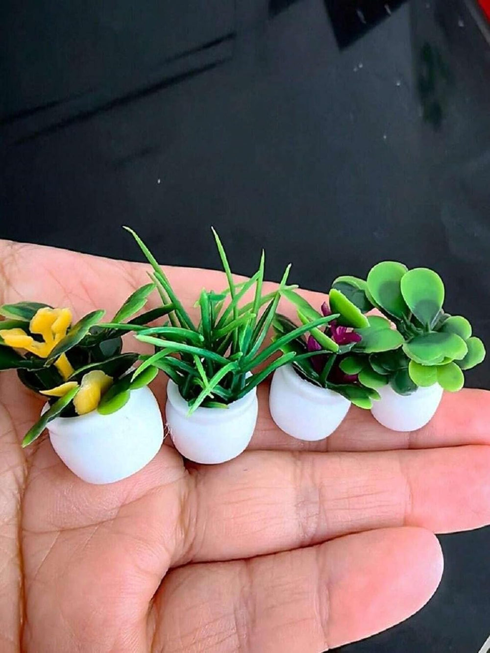 Künstliche Mini-Topfpflanzen, Statue, Kleine Bonsai, Kleine Topfpflanzen, Künstliche Blumentopf, Künstliche Pflanze Für Miniaturgarten, Outdoor-Dekoration, Valentinstag, Hochzeit, Geburtstag, 4 Stück