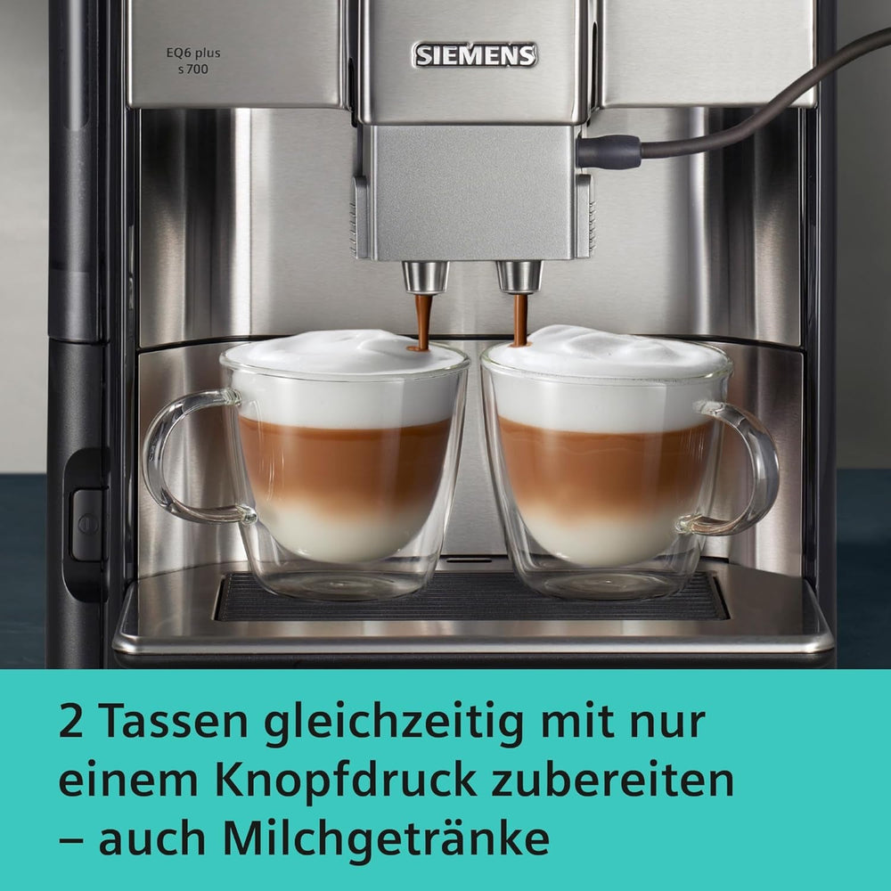 Espressor automat Siemens EQ.6 plus s700 TE657503DE, pentru multe specialități de cafea, spumator de lapte, râșniță ceramică, funcție dublă de cafea, anticalcar, curățare automată cu abur, 1500 W, oțel inoxidabil