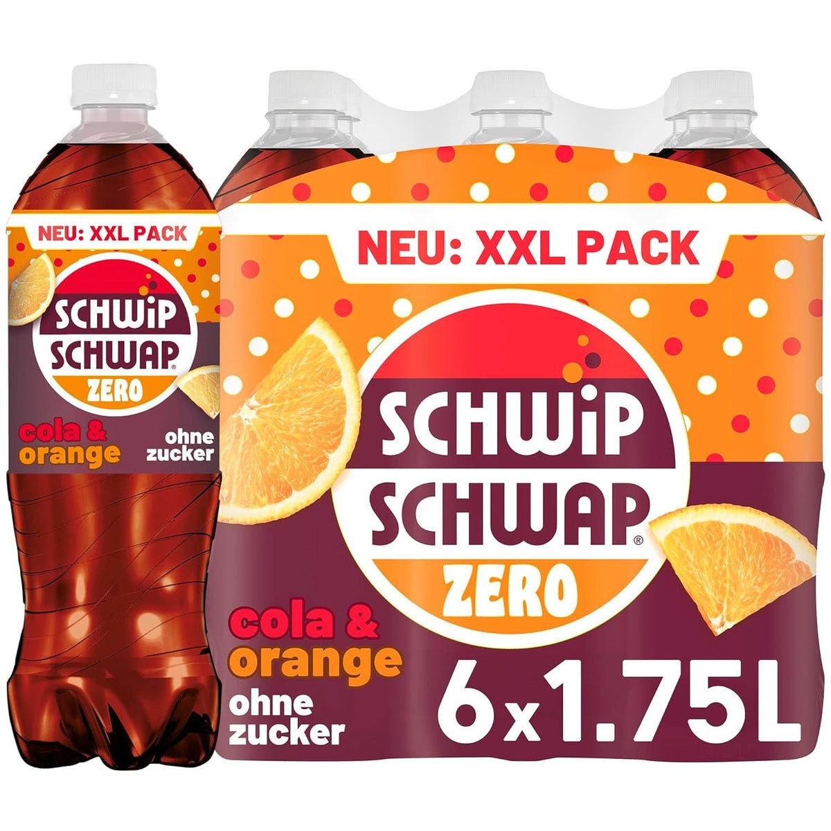 SCHWIPSCHWAP ZERO - XXL PACK - Pomarańczowa cola z kofeiną, zestaw 6 x 1,75 litra Naty Shop Default Title