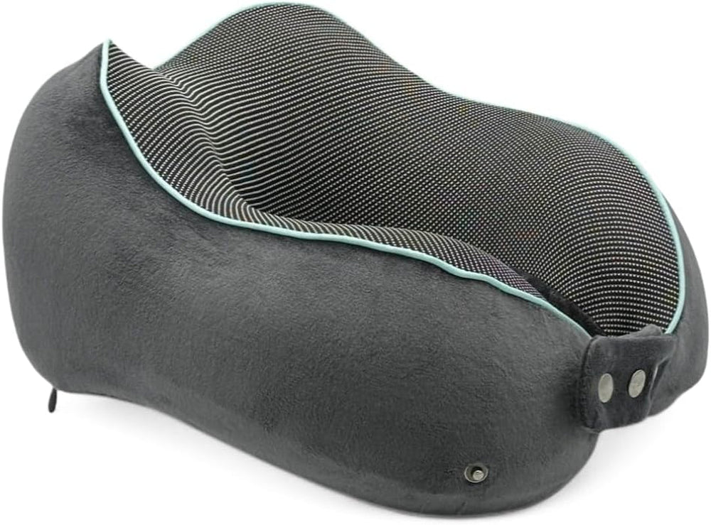 Flagshipper pernă pentru gât avion - pernă pentru gât adult - pernă pentru gât mașină - pernă de călătorie spumă de memorie - lavabilă cu parte din spate îngustă (catifelată moale și respirabilă) - reglabilă, gri Perne ortopedice cervicale Naty Shop