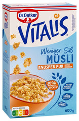 Dr. Oetker Vitalis Less Sweet Crunchy Pure: Chrupiące musli z 30% mniejszą ilością cukru, opakowanie 5 sztuk (5 x 600g)