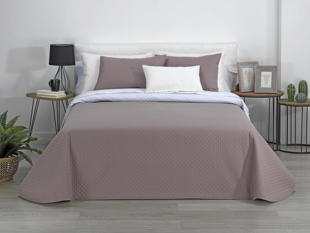 Estoralis | AVA | Cuvertură Boutique Reversibilă | Pentru toate anotimpurile | Culoare - Alb/Taupe | Pentru pat de 140/150/160 cm. pat. (250 X 270 Cm. Ancho X Alto) | Cuvertură cu matlasare Plapumi si pilote Naty Shop