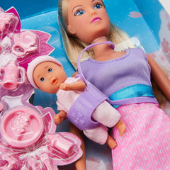 Simba 105730211 - Steffi Love Bonă, cu doi bebeluși, purtător de bebeluși și scaun auto, accesorii, păpușă de îmbrăcat, 29 cm, pentru copii de la 3 ani în sus