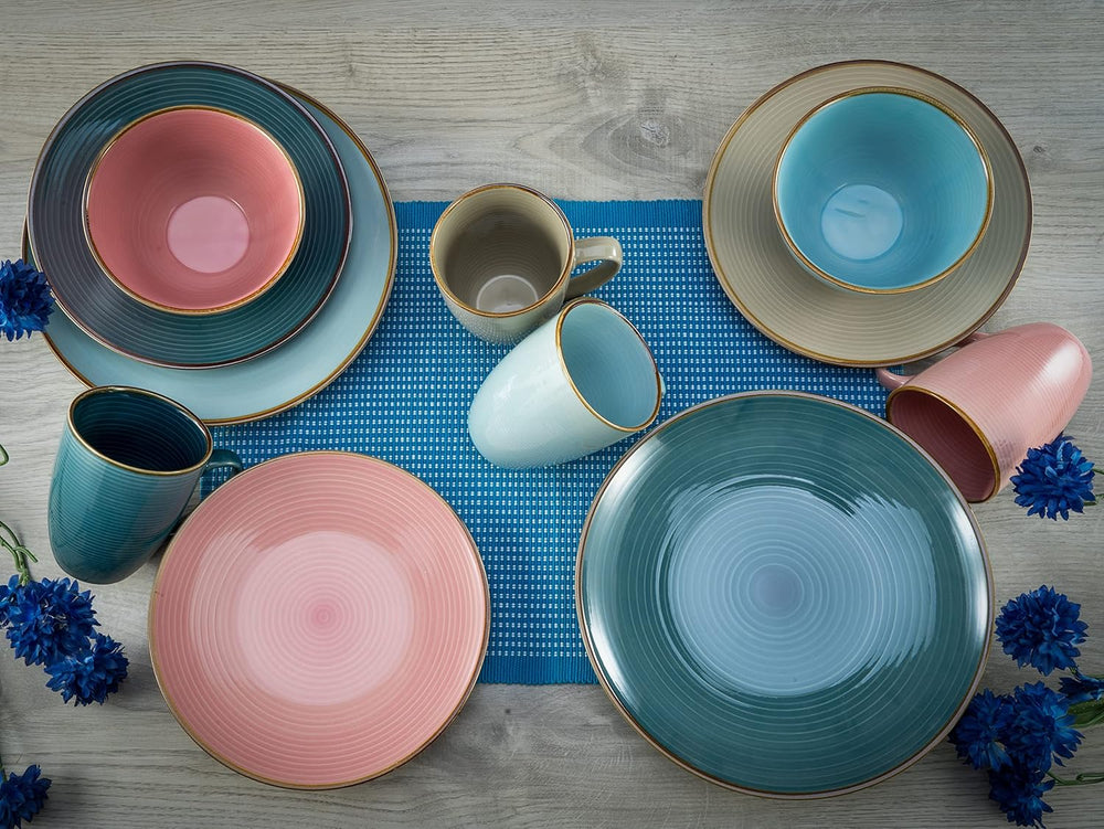 CreaTable, 22506, seria COSY DAY, set de veselă cu 16 piese pentru 4 persoane, serviciu combinat din gresie, potrivit pentru mașina de spălat vase și cuptorul cu microunde, producție de calitate