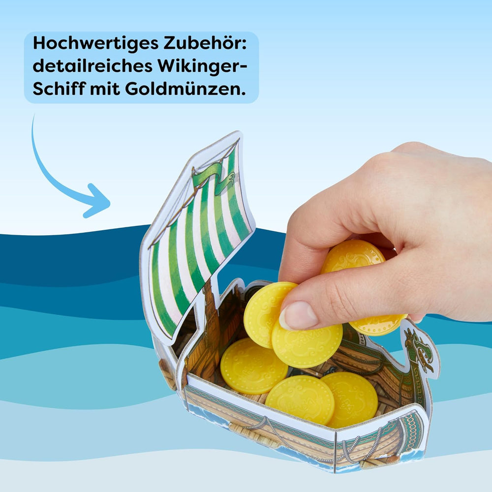 HABA Valley of the Vikings - Szybka gra planszowa zręcznościowa dla 2-4 graczy w wieku od 6 lat - Plansza XXL i statki Wikingów 3D - Promuje taktykę i odwagę - 1304697001