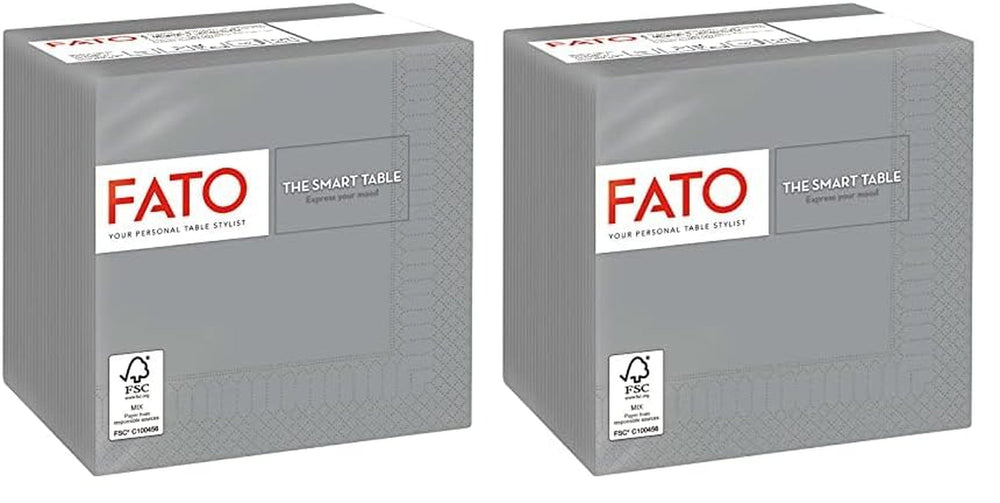 - Șervețele de hârtie de unică folosință, Ideale pentru aperitive și cocktailuri, Pachet de 100 șervețele, Dimensiune 24X24, Pliate 4 ori, 2 straturi, Culoare gri, 100% hârtie din celuloză pură, Certificat Fsc