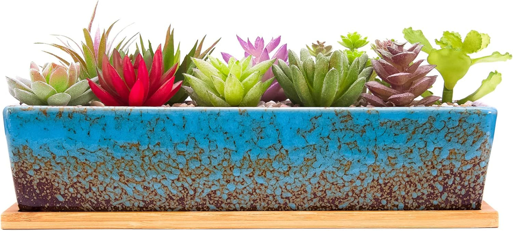 Ghivece ceramice pentru suculente, 30 cm, moderne, lungi, dreptunghiulare, recipient pentru flori cu tavă, cutie plată pentru cactus și bonsai cu drenaj, pentru uz interior și exterior, decorațiuni interioare