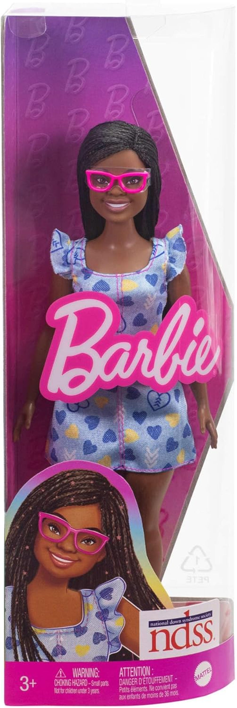 Lalka Barbie Fashionistas nr. 229 z zespołem Downa w sukience Heart, opracowanej we współpracy z Narodowym Towarzystwem Zespołu Downa, HYK14 Naty Shop Dolls