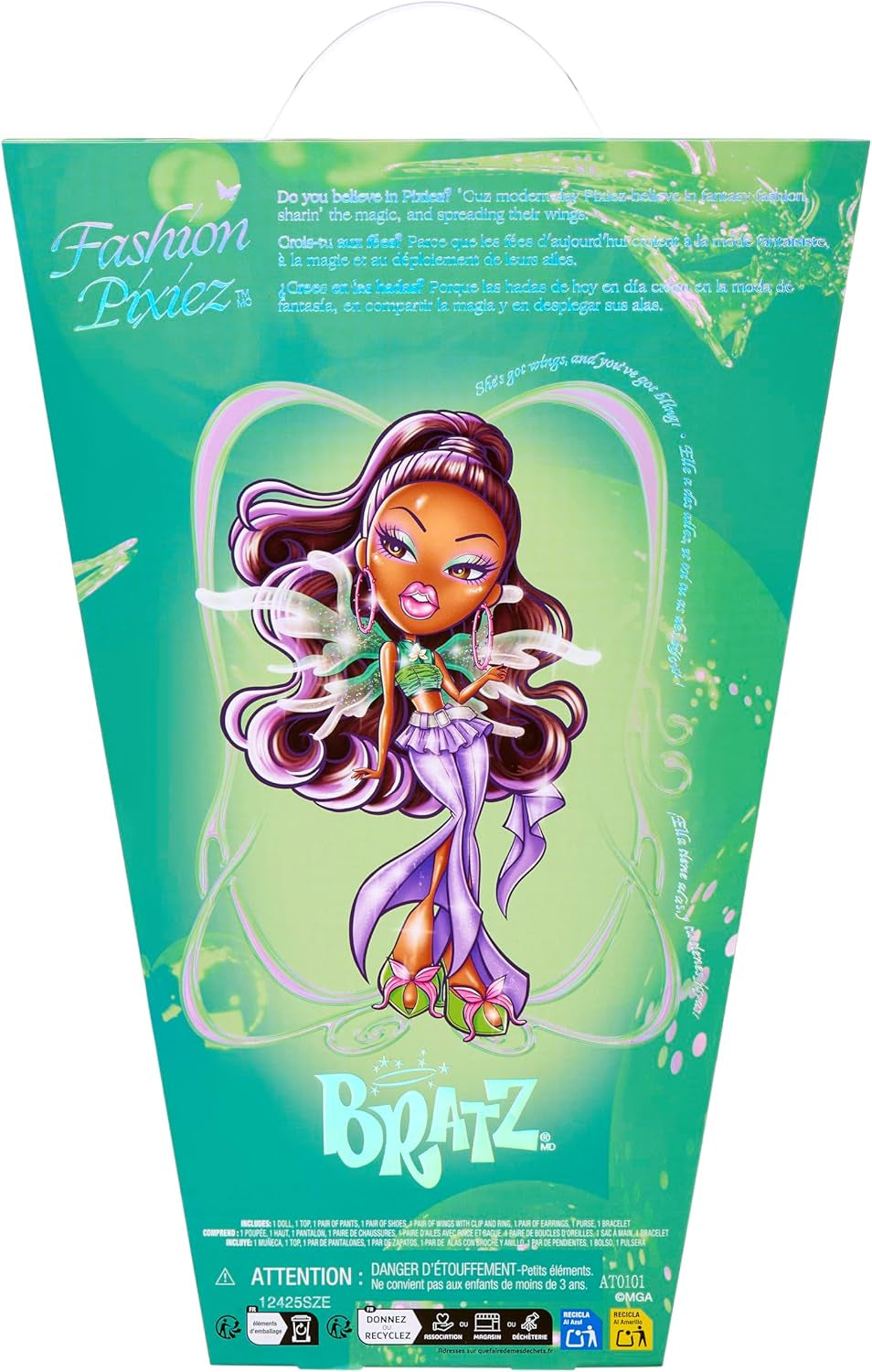 Păpușă Bratz Fashion Pixiez Sasha - Păpușă de colecție fantastică cu modă și accesorii reale, aripi care se transformă într-un inel
