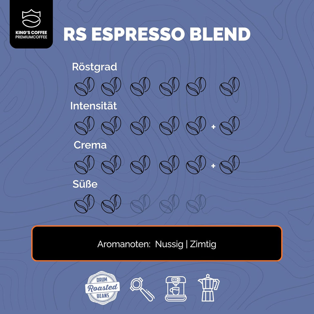 KING'S COFFEE - AMESTEC RS ESPRESSO - 1 kg boabe de cafea tari și aromate - cafea cu aciditate scăzută - cafea boabe întregi - prăjire în loturi mici din Italia - boabe de espresso pentru aparate complet automate și aparate cu portafiltru