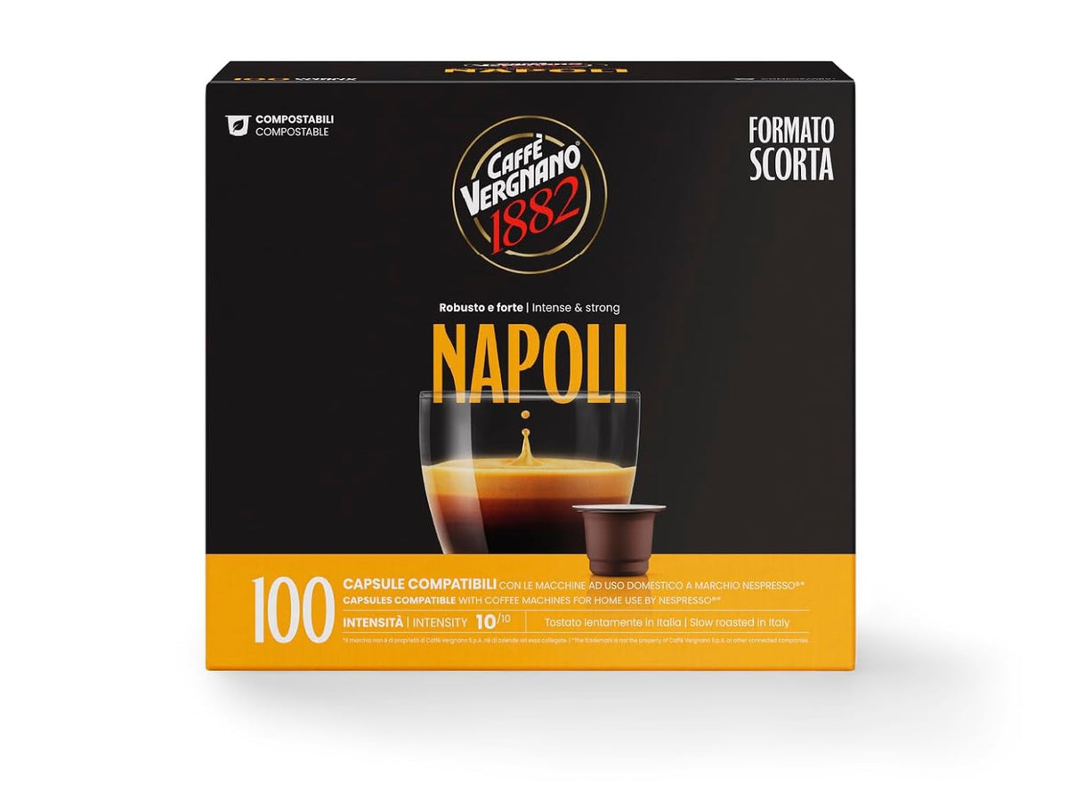 Caffè Vergnano 1882 - Èspressokompostierbare Kaffeekapseln, Kompatible Mit Nespresso, Napoli - Packung Enthält 100 Kapseln