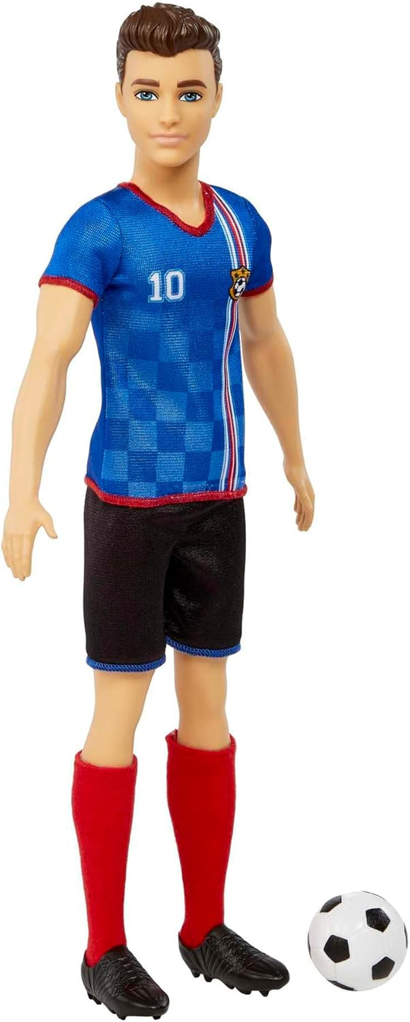 Barbie You Can Be Anything Series, Păpușă Ken Fotbalist, Păpușă Ken cu păr șaten, tricou albastru, fotbal, 1X Păpușă Ken Fotbalist, cadou pentru copii, jucării de la 3 ani, Hcn15 Papusi Naty Shop