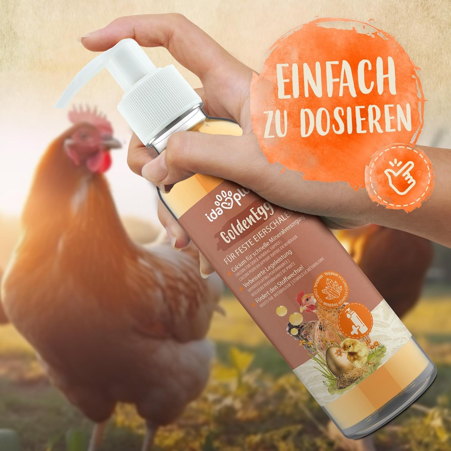 Ida Plus - GoldenEgg 200 ml - zredukowany Brucheier & Federfressen - wspierany Federwachstum & Federkleid - Wichtige Mineralien & Vitamine für Hühner - Beste Eierqualität bei Ihrer Hühnerhaltung
