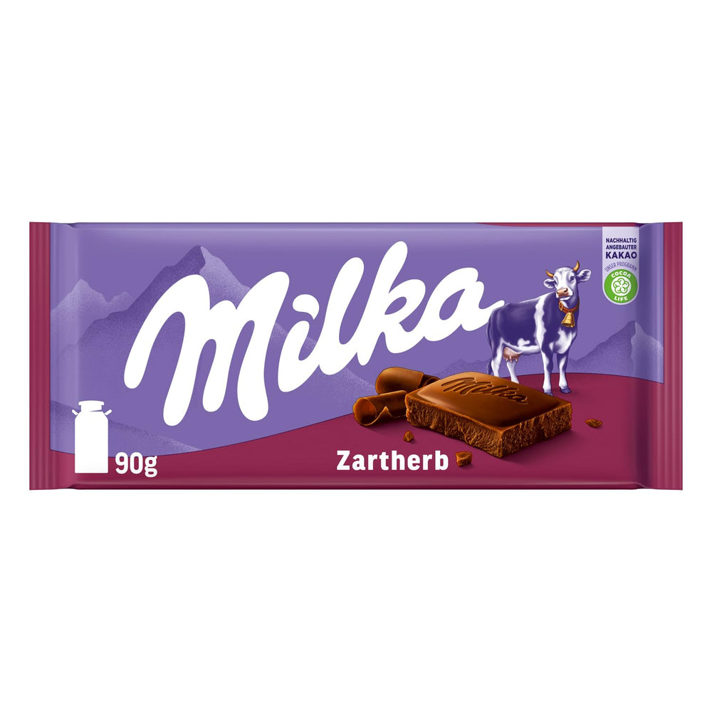 Milka Zartherb - alpejska gorzka czekolada mleczna z delikatną nutą kakao w opakowaniu zbiorczym - 25 x 90g