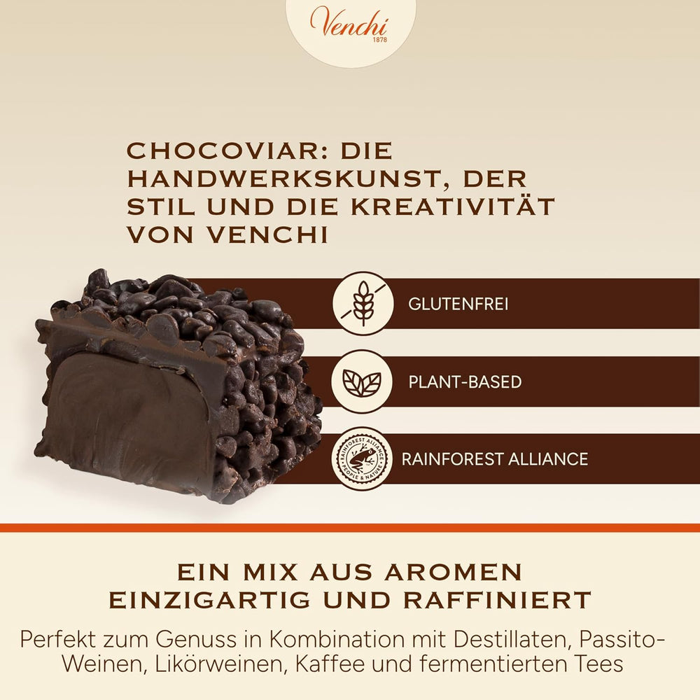 Venchi - Chocoviar w kostkach 75% - Praliny z nadzieniem „Cuor di Cacao”, ekstra ciemna czekolada i granulat Chocoviar 75% - opakowanie zbiorcze 1 kg - Wegańskie - Bezglutenowe