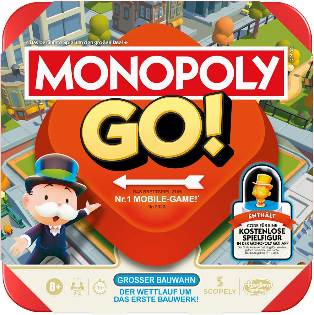 Gra planszowa Monopoly GO! - Wersja niemiecka, gra oparta na popularnej wersji online, szybka gra strategiczna dla całej rodziny, zabawa dla 2 do 4 graczy