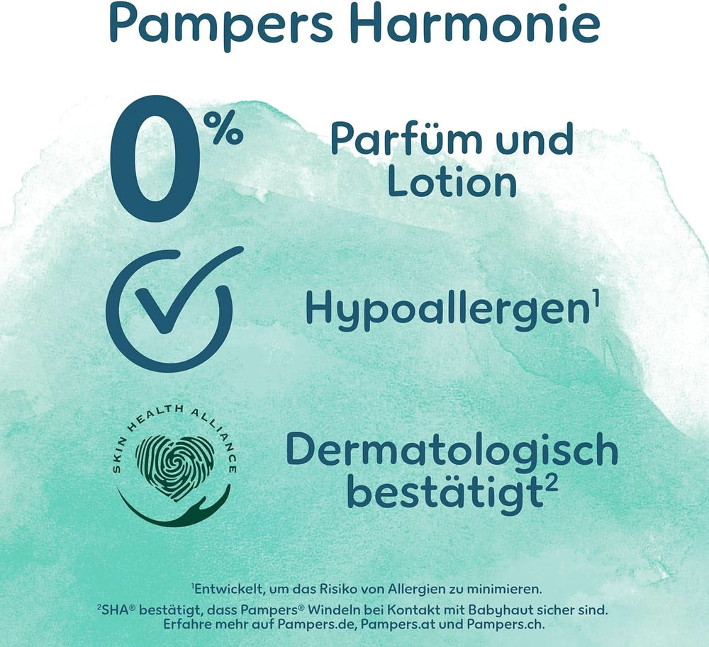 Pampers Baby pieluchy rozm. 2 (4-8 kg) Harmony, Delikatna ochrona skóry i składniki pochodzenia roślinnego, 204 sztuki Mother and Baby Naty Shop
