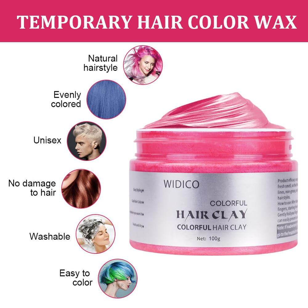Ceară temporară pentru păr, ceară de culoare a părului lavabilă pentru bărbați, femei, ceară de păr, vopsea de păr, coafură naturală mată pentru petreceri, cosplay și Halloween-100g (roz) Vopsea pentru par Naty Shop