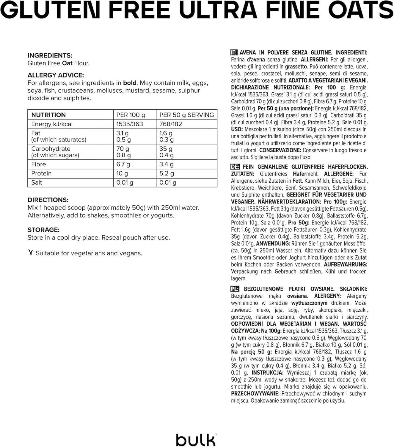 Fulgi de ovăz ultrafini, fără gluten, vrac, 1 kg, ambalajul poate varia