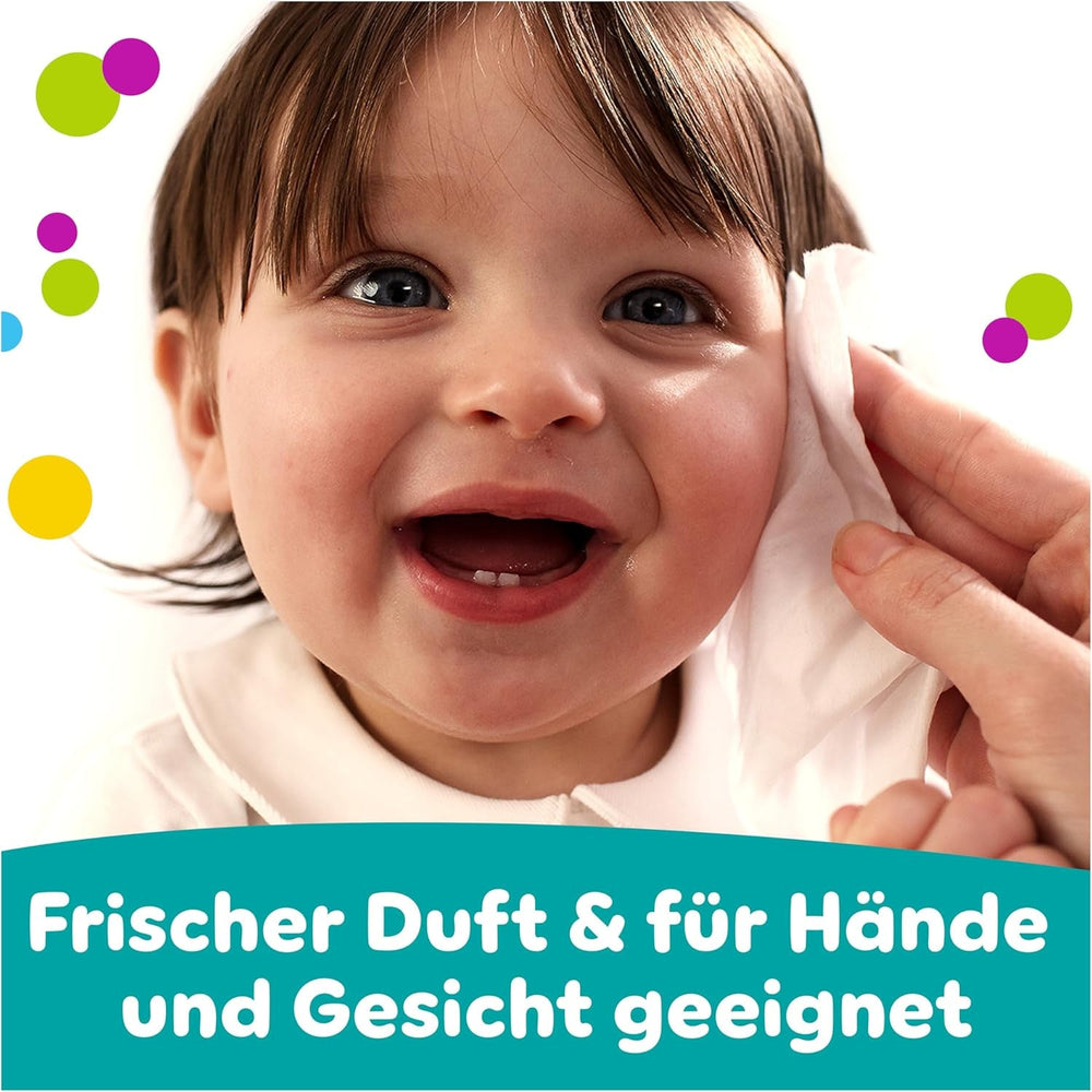 Șervețele umede Pampers Fresh Clean, 12 pachete a câte 52 de șervețele, 624 de șervețele în total, parfum ușor, potrivite și pentru mâini și față