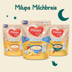 Milupa Kaszka Mleczna Pełnoziarniste Owoce - Owsianka dla dzieci bez oleju palmowego, od 6 miesiąca życia - 4 X 400 G (opakowanie 2 szt.) Matka i Dziecko Naty Shop
