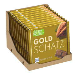 Ritter Sport - Gold Treasure - 11 x 250g, Delikatna mleczna czekolada z kawałkami karmelu, Klasyczna czekolada do dzielenia się z przyjaciółmi, 11 batoników x 250g
