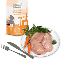 MjAMjAM - Hrană umedă premium pentru pisici - Pachet mixt I - Pui, Vită, Inimi, pachet de 12 (12 x 125 g), fără cereale cu carne suplimentară