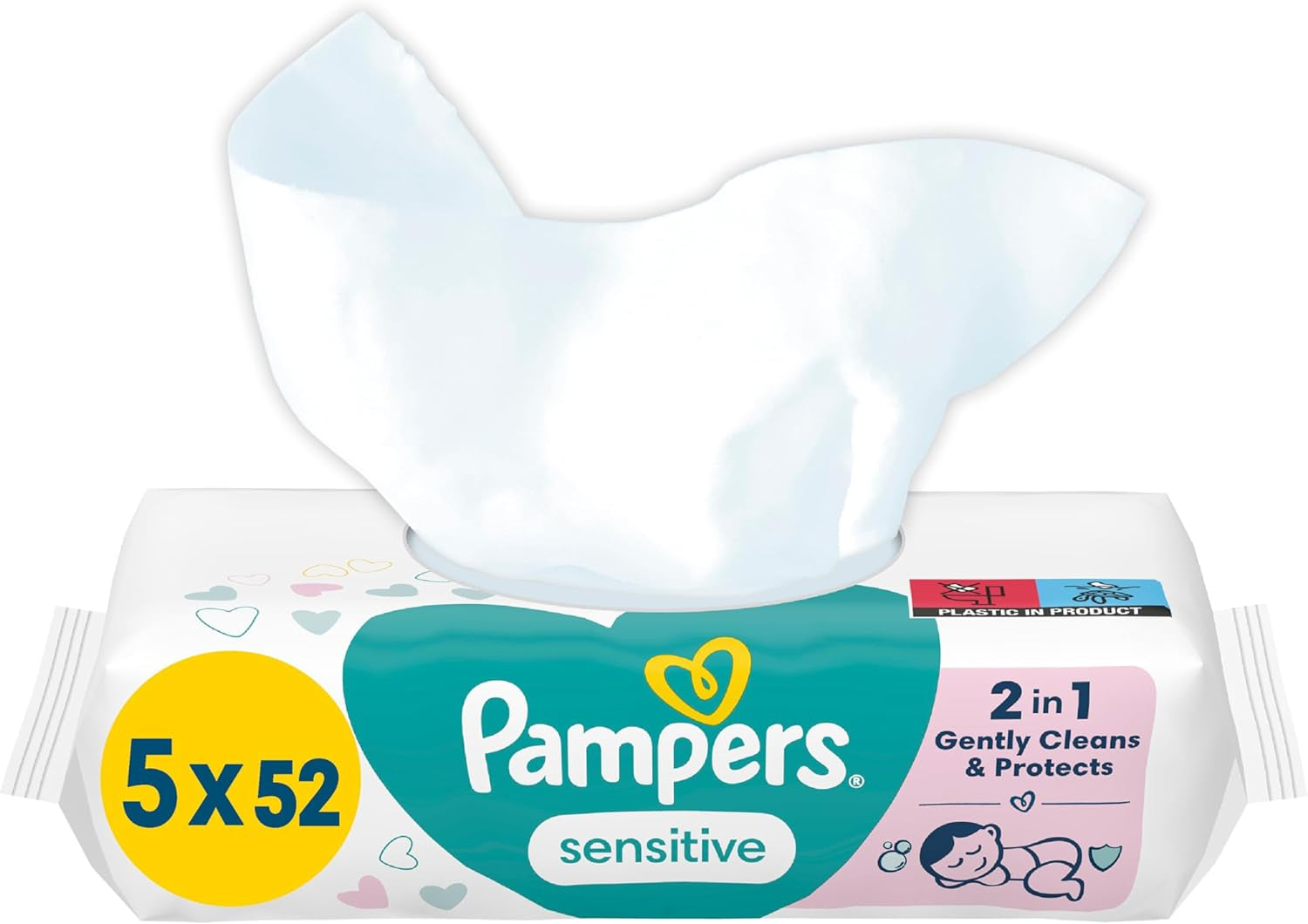 Chusteczki dla niemowląt Pampers Sensitive, 15 opakowań po 80 chusteczek, 1200 chusteczek dla niemowląt, delikatne oczyszczanie i ochrona skóry 2 w 1