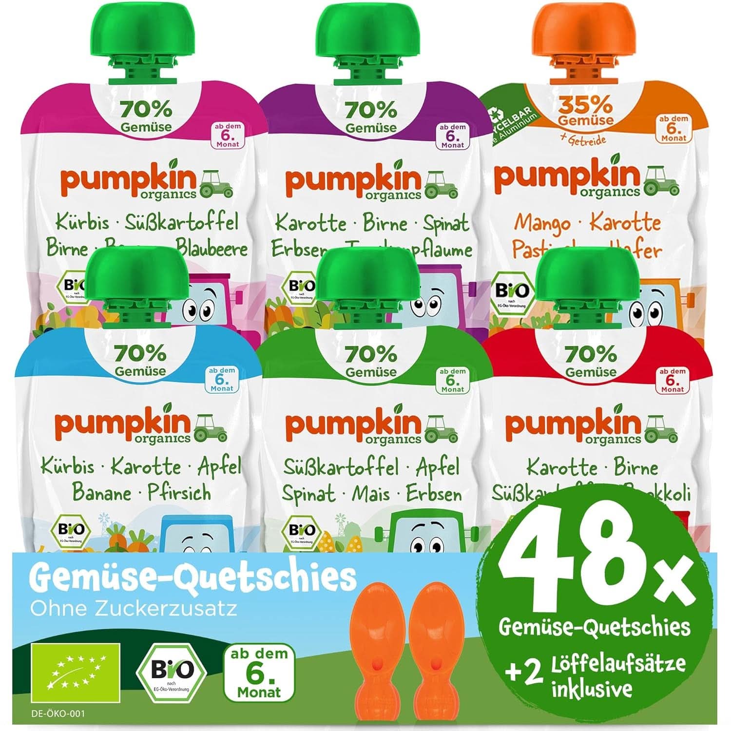Pumpkin Organics 24Pack, organiczne puree warzywne, bez dodatku cukru, dla dzieci od 6 miesiąca, 24 x 100 gramów Matka i Dziecko Naty Shop 48 x 100 gramów