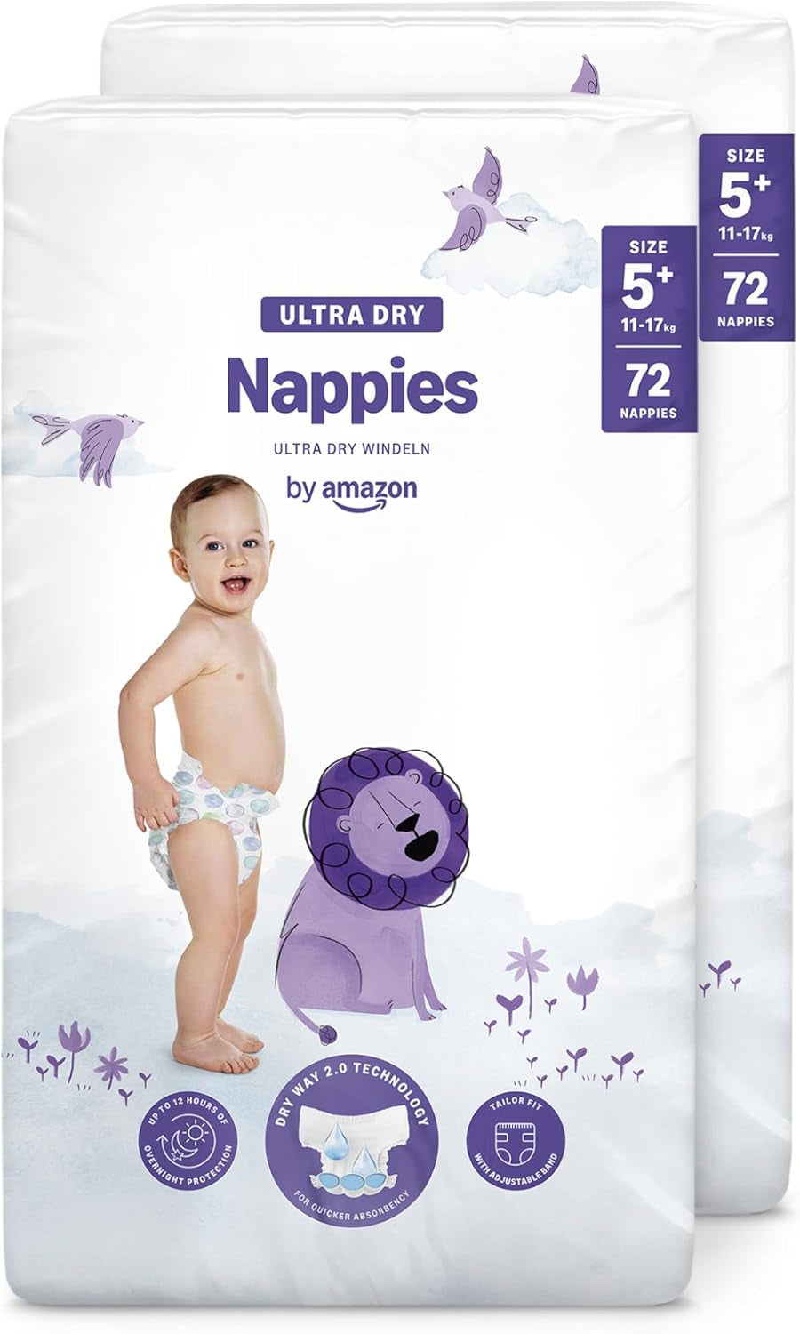 Pieluchy Amazon Ultra Dry, rozmiar 1 (2-5 kg) - pudełko miesięczne, białe, 96 sztuk (2 opakowania po 48) (dawniej marka Mama Bear, identyczny produkt)