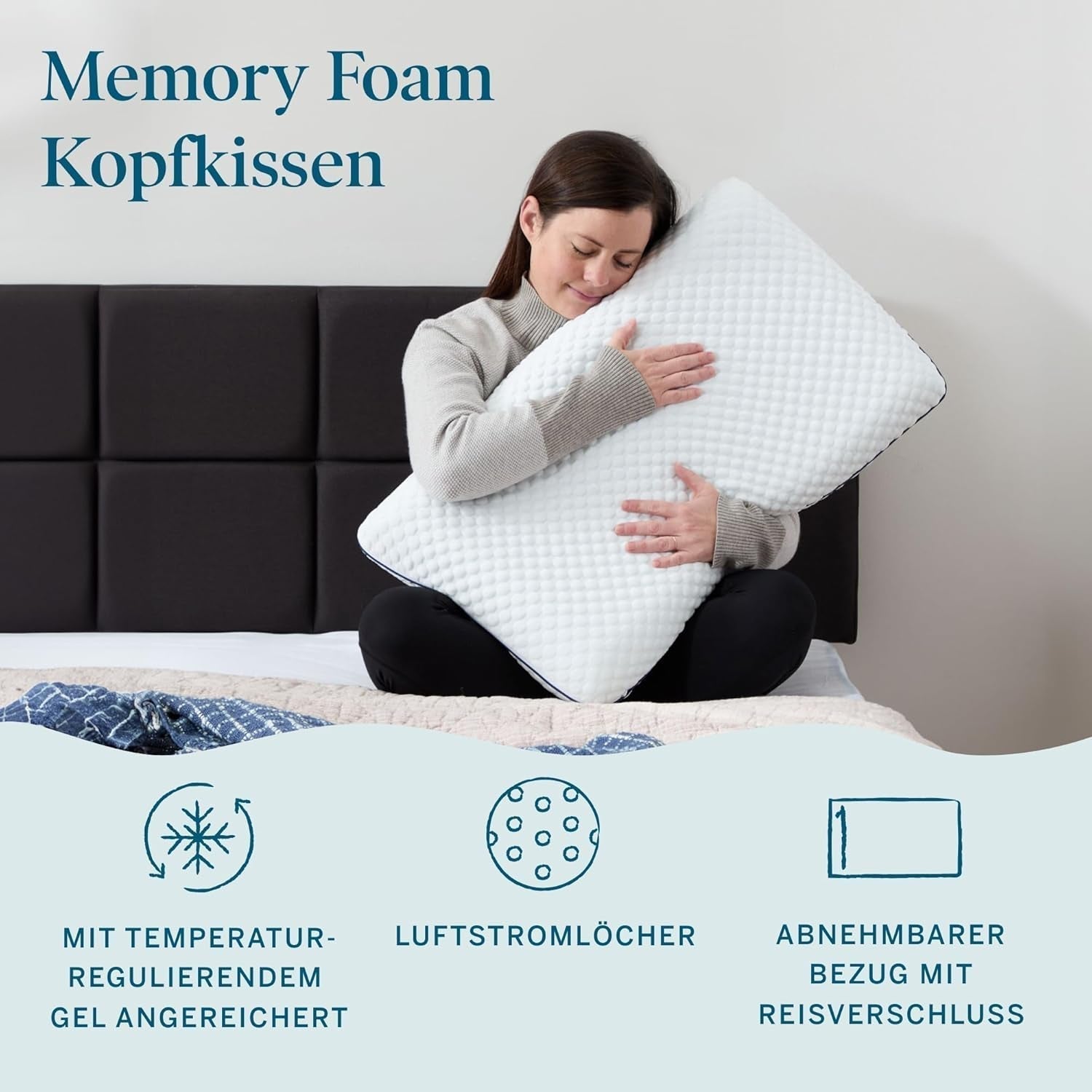 Pernă LUCID din spumă cu memorie cu gel 40x60 cm – respirabilă – efect răcoritor – husă lavabilă – pernă certificată Oeko-Tex, albă