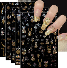 JMEOWIO Nagelsticker Weihnachten Gold Glitter Silber 8 Blatt Nail Art Sticker Selbstklebend Nagelaufkleber Schneeflocke Winterurlaub Dekoration Nageldesign Zubehör