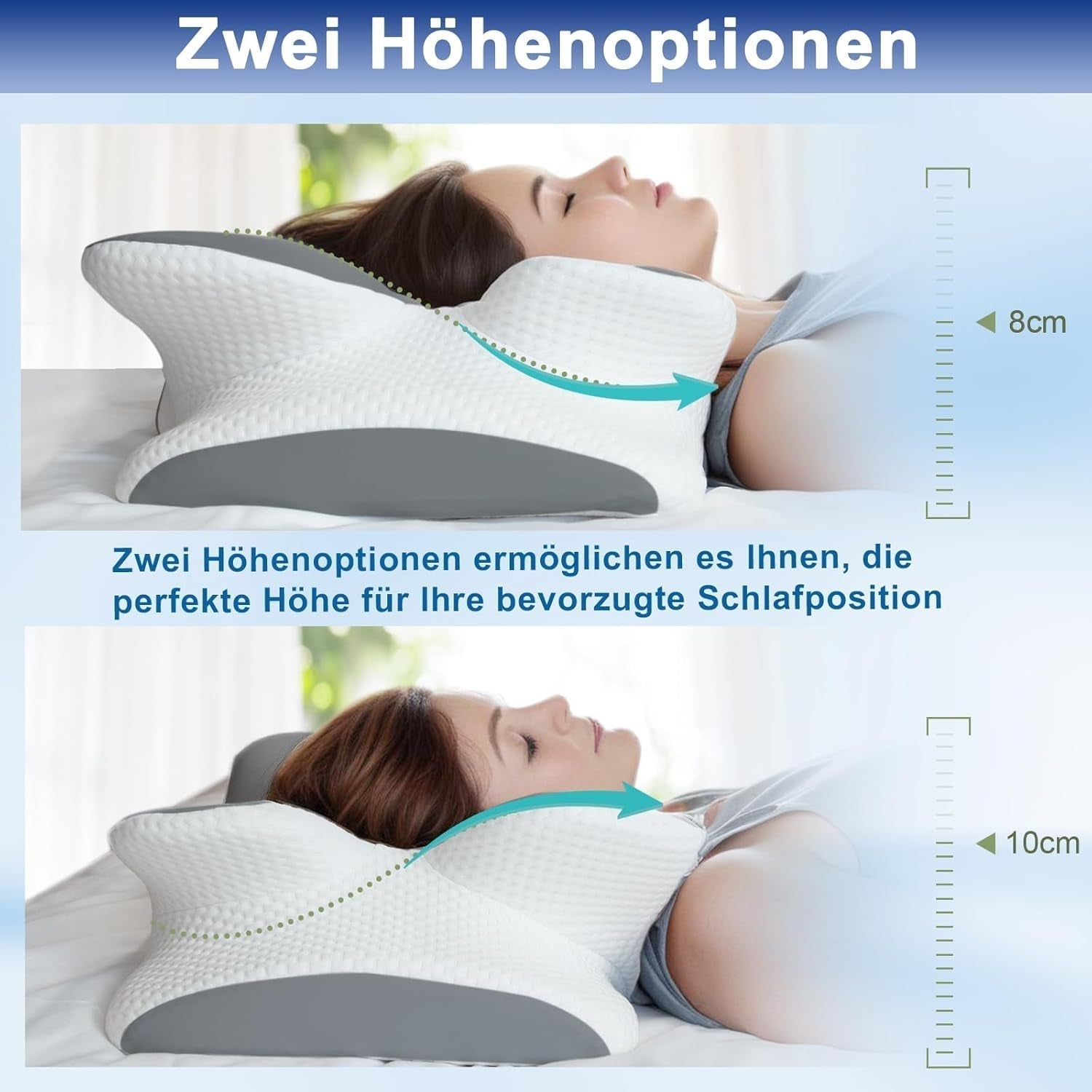 Pernă din spumă de memorie Pernă pentru gât Pernă ortopedică - Design ergonomic Cu formă goală Pentru cei care dorm lateral, pe spate și pe stomac Gri Perne ortopedice cervicale Naty Shop