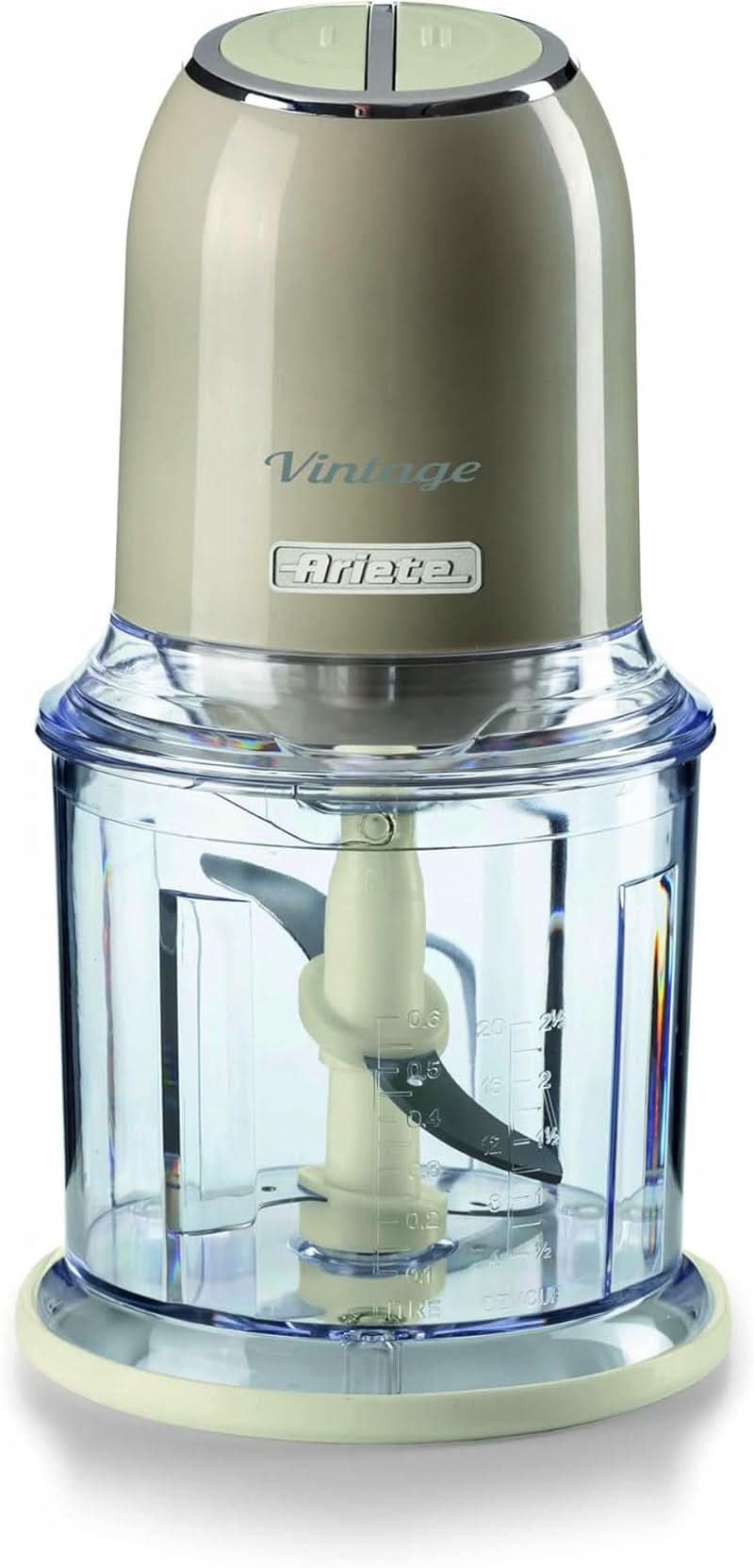 Ariete Vintage 438, Retro Elektrischer Gemüse- Und Ice-Crusher Mit 2 Geschwindigkeitsstufen, 4 Edelstahlklingen, Rutschfesten Standüßen, 600 ml Fassungsvermögen, 400W, beżowy Matka i dziecko Naty Shop Beige