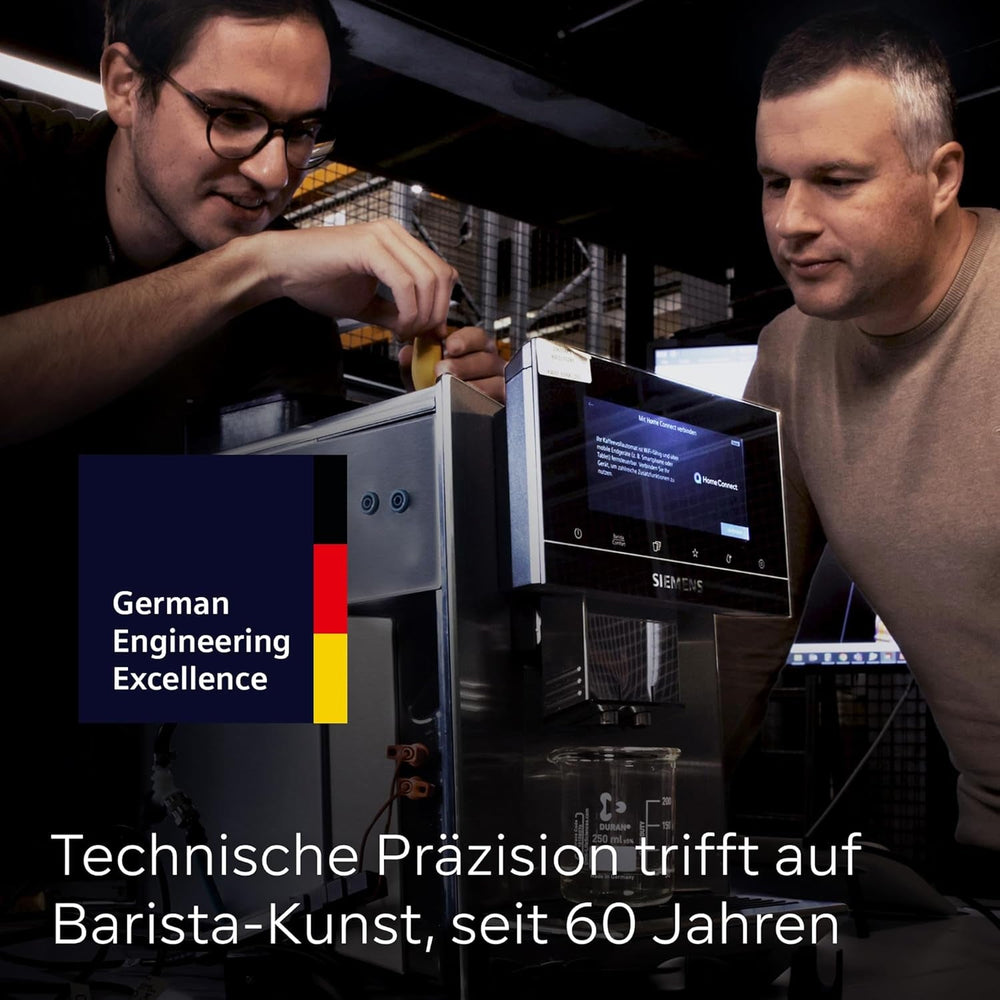 Espressor automat Siemens EQ900, ecran TFT color mare, 2 recipiente pentru boabe, 36 de băuturi calde și reci, cafea rece, super silențios, funcție pentru două cești, control prin aplicație, oțel inoxidabil, TQ907D03