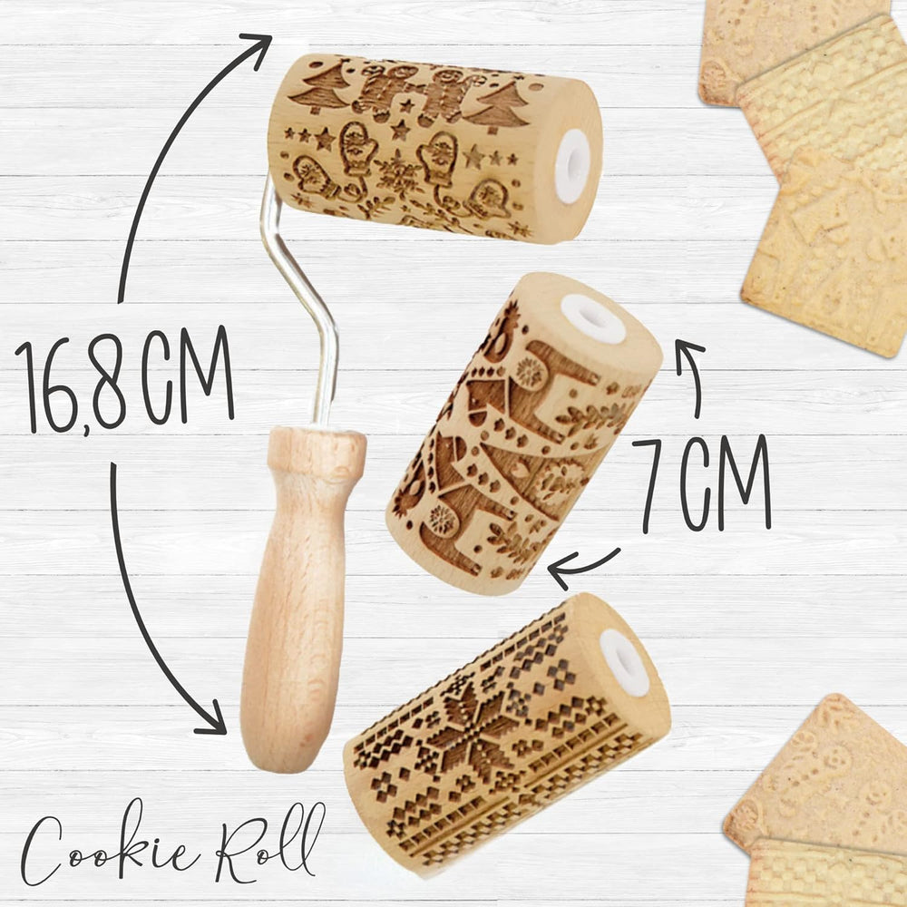 ScrapCooking 3798 Zestaw świątecznych ciasteczek – 3 Mini-Gebäckrollen aus Holz mit Motiven – Dekos mit Prägung – Form für Kekse, Sandgestrahlt, Kekse