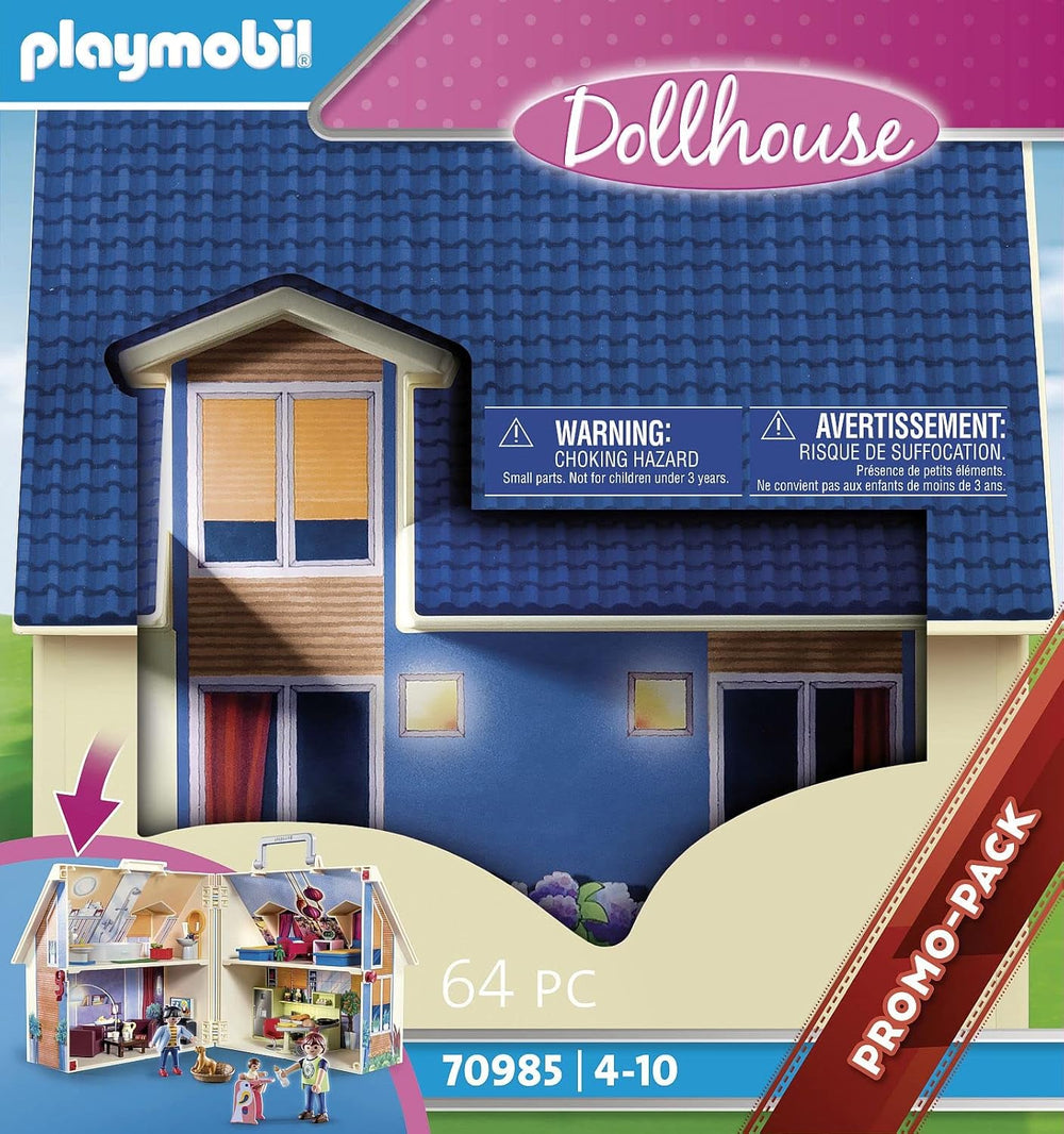 Dollhouse 70985 Casă de păpuși pliabilă cu mâner, jucărie pentru copii de la 4 ani și peste & Dollhouse 70209 Cameră pentru adolescenți cu figurină fetiță și accesorii, 4 ani și peste