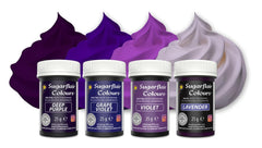 Coloranți alimentari pentru paste Sugarflair, violet, set de 4, coloranți alimentari pentru paste, fondant, marțipan, pastă de zahăr, cremă de unt și multe altele: violet, lavandă, violet struguri, violet intens - set de 4