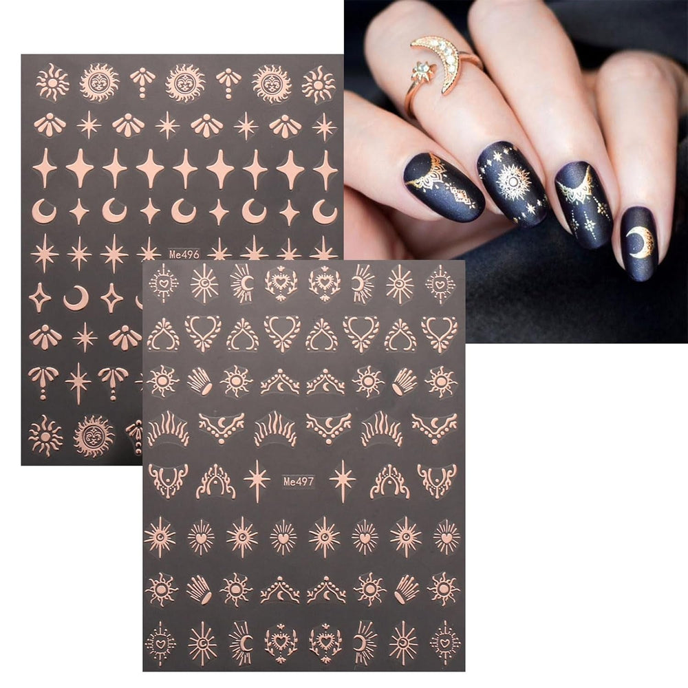 JMEOWIO Nagelsticker Mond Stern 10 Blatt Nail Art Sticker Selbstklebend Nagelaufkleber Roségold Dekoration Nageldesign Zubehör