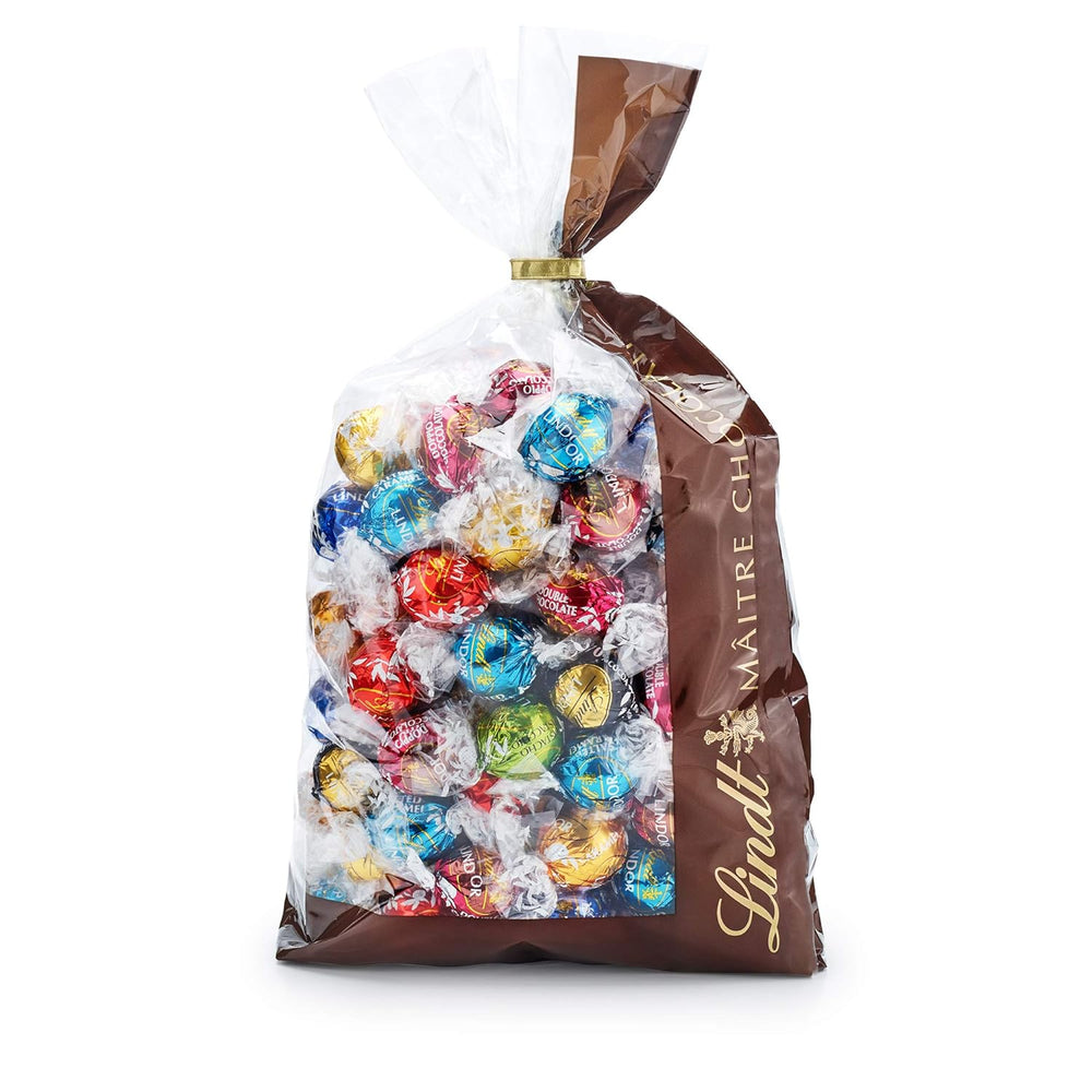 Mieszanka czekoladowa LINDOR | 1371 g | Około. 109 kulek: Kulki z mlecznej czekolady i LINDOR z kremem truskawkowym | Worek 1 kg, ok. 80 kulek czekoladowych z białej czekolady z kremem truskawkowym