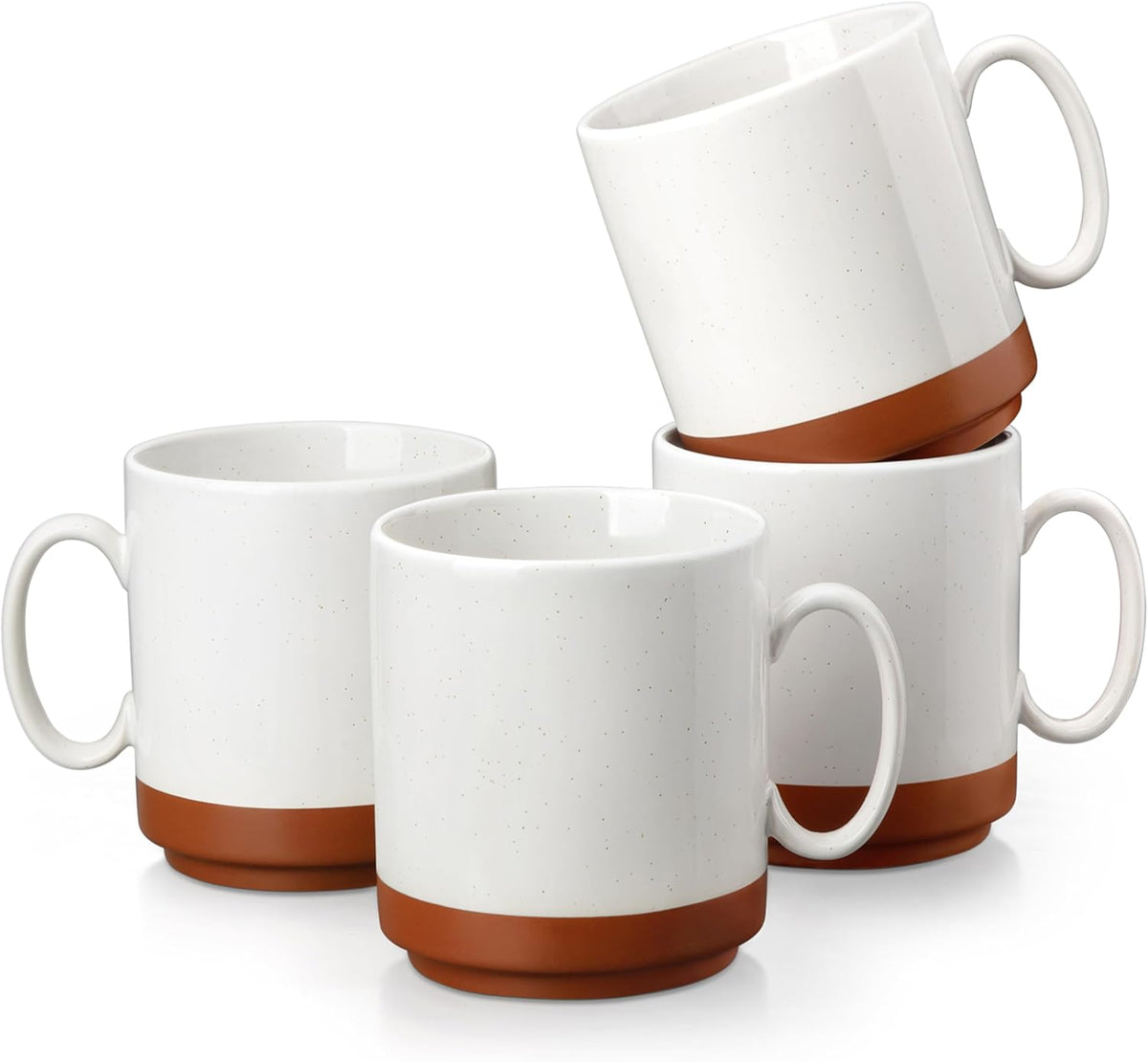 Set de căni de cafea MALACASA, set de cești din gresie 350 ml pentru 4 persoane, cești de cafea moderne pentru ceai, suc, latte, cappuccino, ciocolată caldă. Se poate spăla în mașina de spălat vase și la cuptorul cu microunde, seria TARA, alb kaki