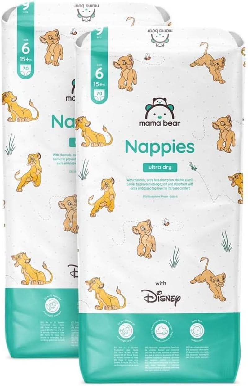 Pieluchy Mama Bear Disney Ultra Dry Rozmiar 4 (8-14kg), Białe, 84 sztuki (1 opakowanie) Naty Shop Rozmiar 6 (15+kg) Opakowanie miesięczne