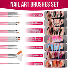 FANDAMEI Nail Art Pinsel Set, 15 Stücke Pinsel Für Gelnägel Nagel Pinsel, 5 Stücke Dotted Pen, 10 Rolle Streifenband Nägel, Strasssteine Nägel, Ultra Dünn Nagel Pailletten Für Nagelkunst Maniküre Set
