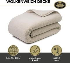 Gözze - Miękki kocyk Cloud, imitacja skóry owczej, 100% poliester (mikrofibra), 150 x 200 cm - Camel Pościele i kołdry Naty Shop