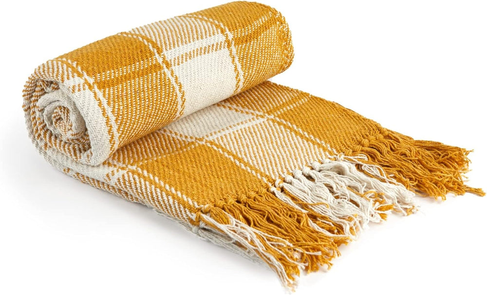 Narzuta frisco, bawełna z recyklingu, tradycyjny, w kratę, na krzesło, kanapę, sofę, narzutę, koc, antracyt, 127 x 152 cm Emma Barclay Łóżka i koce Ochra 70X100" (178X254 cm)