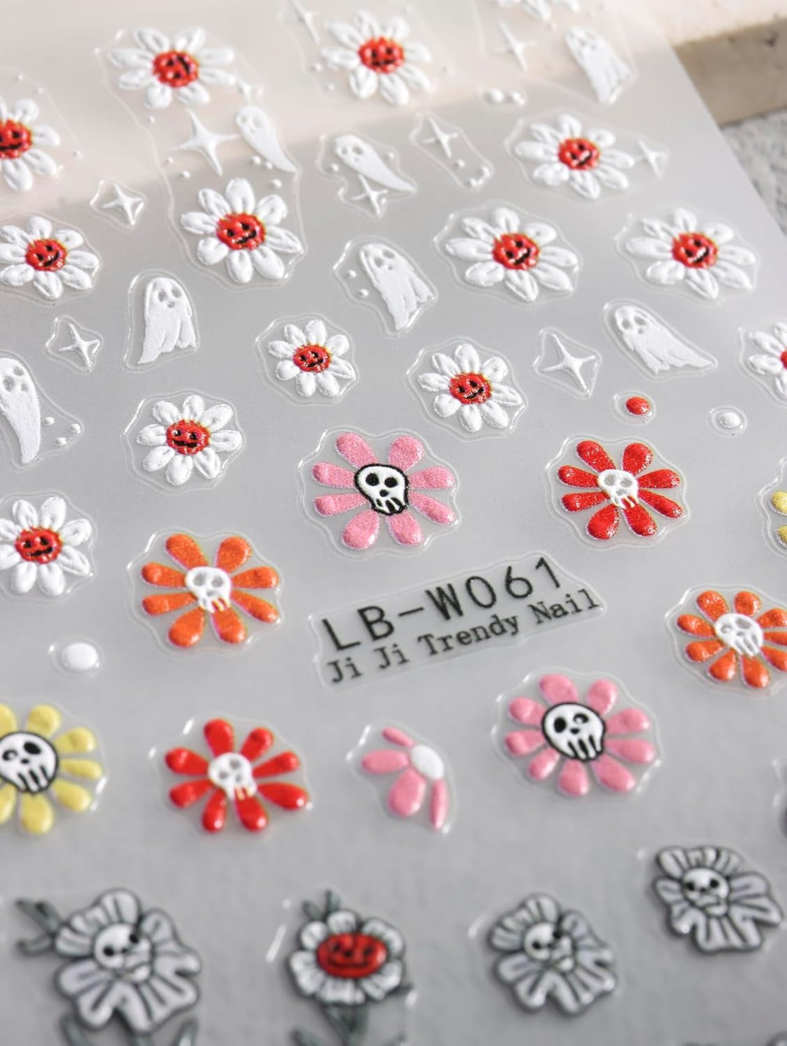 JMEOWIO Nagelsticker Halloween 9 Blatt Nail Art Sticker Selbstklebend Nagelaufkleber Süße Geisterblume Dekoration Nageldesign Zubehör