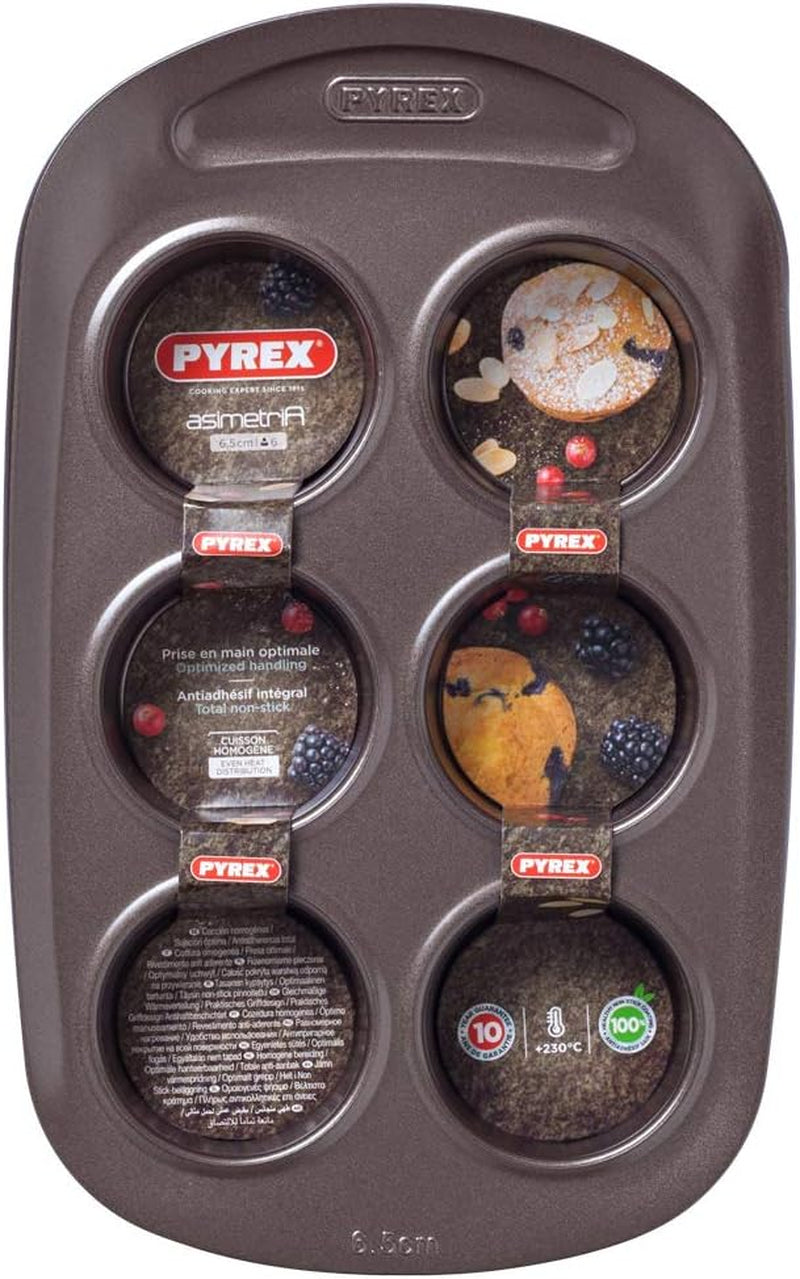 Pyrex BANDEJA 6 MAGDALENAS ASIMETRIA PX Muffinförmchen, Metall, Bunt, 6 Magdalena Matrite si tavi pentru copt Naty Shop